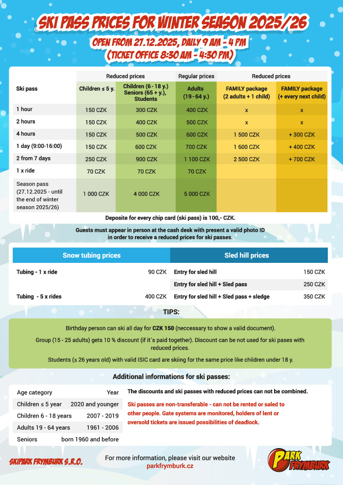 Price List Park Frymburk Winter 2023-24